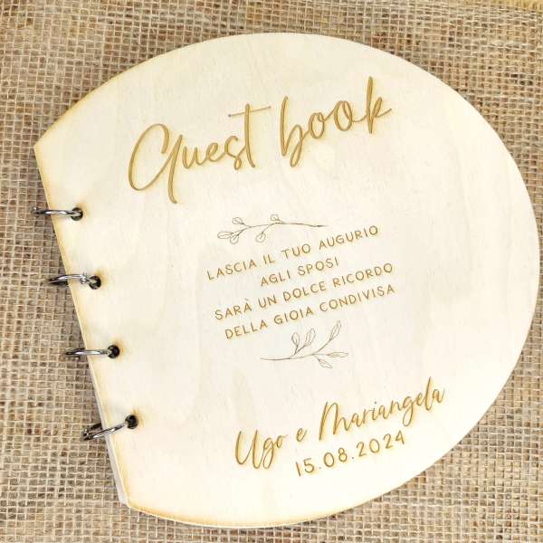 Guestbook matrimonio copertina di legno incisa  Sweet Remember  Fantasy Green